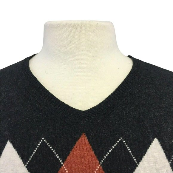 Chatham Road Argyle Sweater Mens L Gray V Neck Cotton Cashmere Blend Modern Fit - Picture 2 of 12